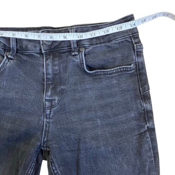 Zara Sz 6 Charcoal Washed Black Slim Flare Jeans Mid Rise Stretchy Raw Hem - Picture 10 of 16